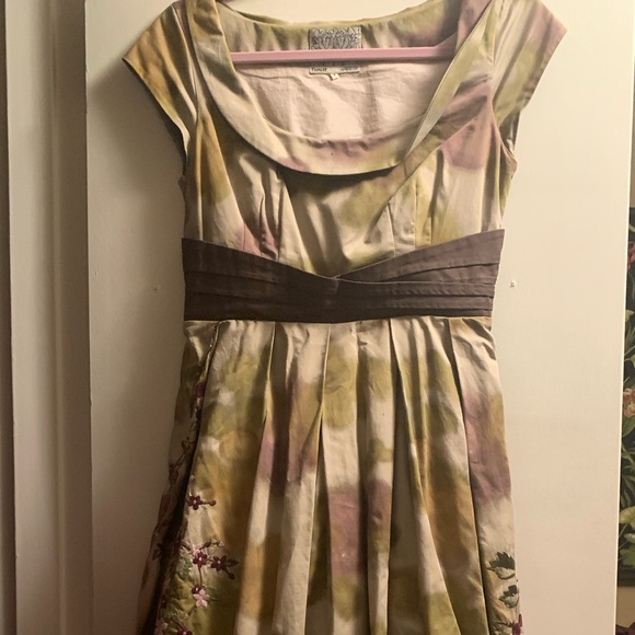 Anthropologie Floral Embroidered Green Dress 2 - Picture 3 of 5